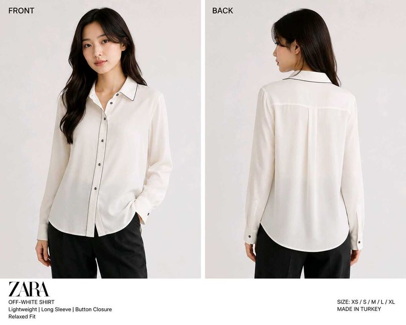Zara Off-White Long Sleeve Button Shirt
