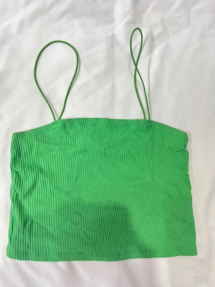 Bright Green Ribbed Crop Top