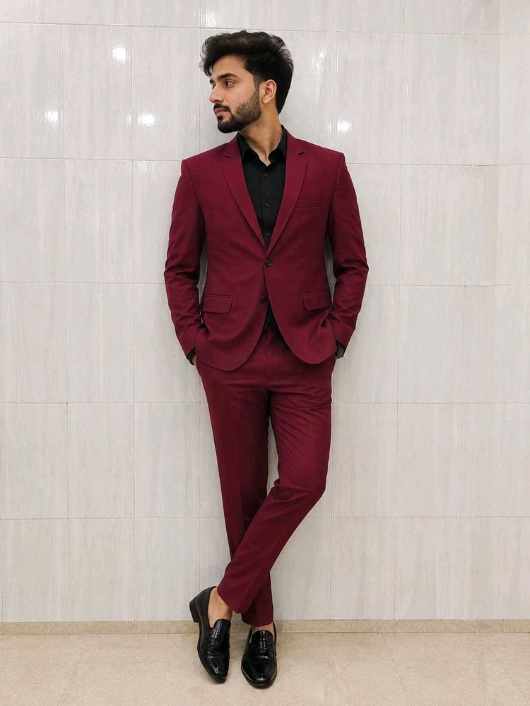 Men's Burgundy Suit Set