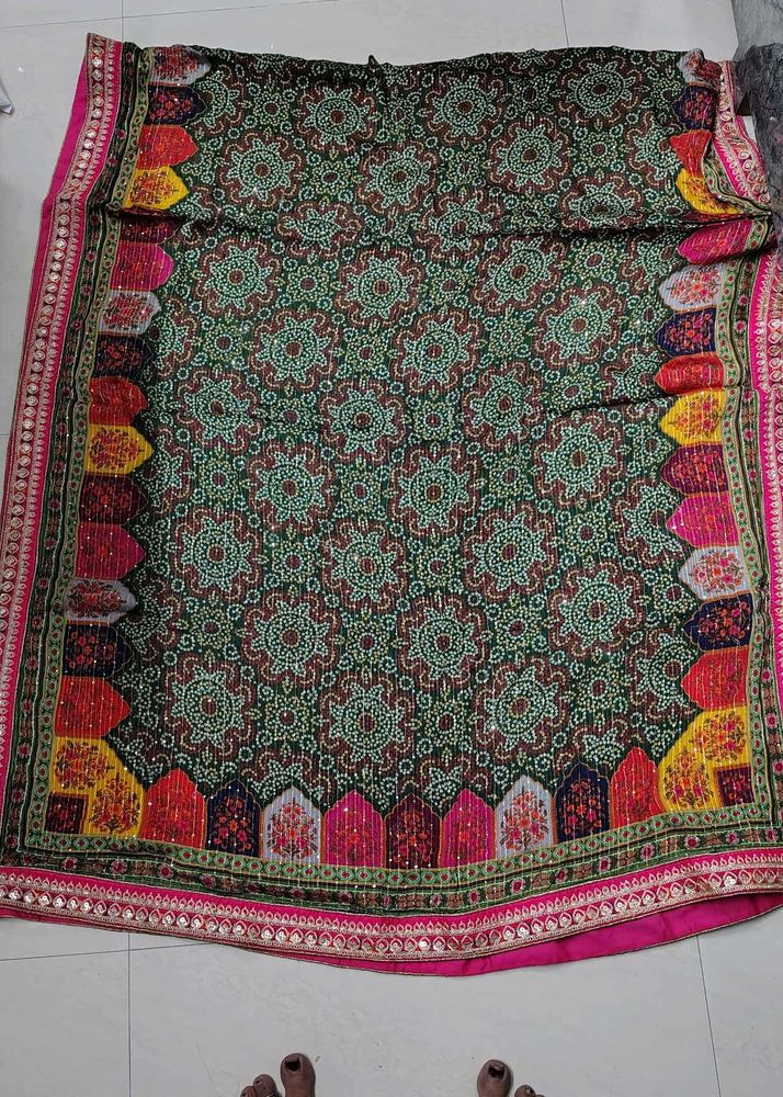 new designer Green duppata with Bandhani Print