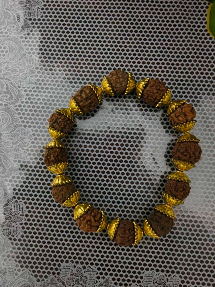 Rudraksha and Gold Tone Bracelet