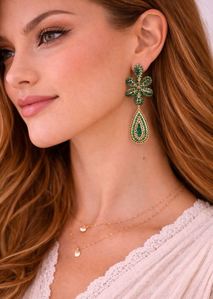 Elegant Green Gemstone Drop Earrings