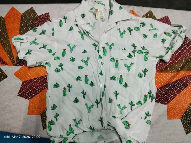 Cute Cactus Print Button-Up Shirt pure cotton perf