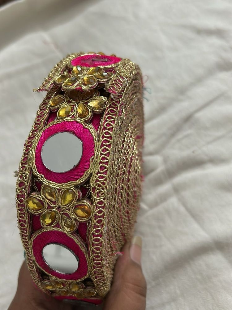 Embellished Lace Pink border