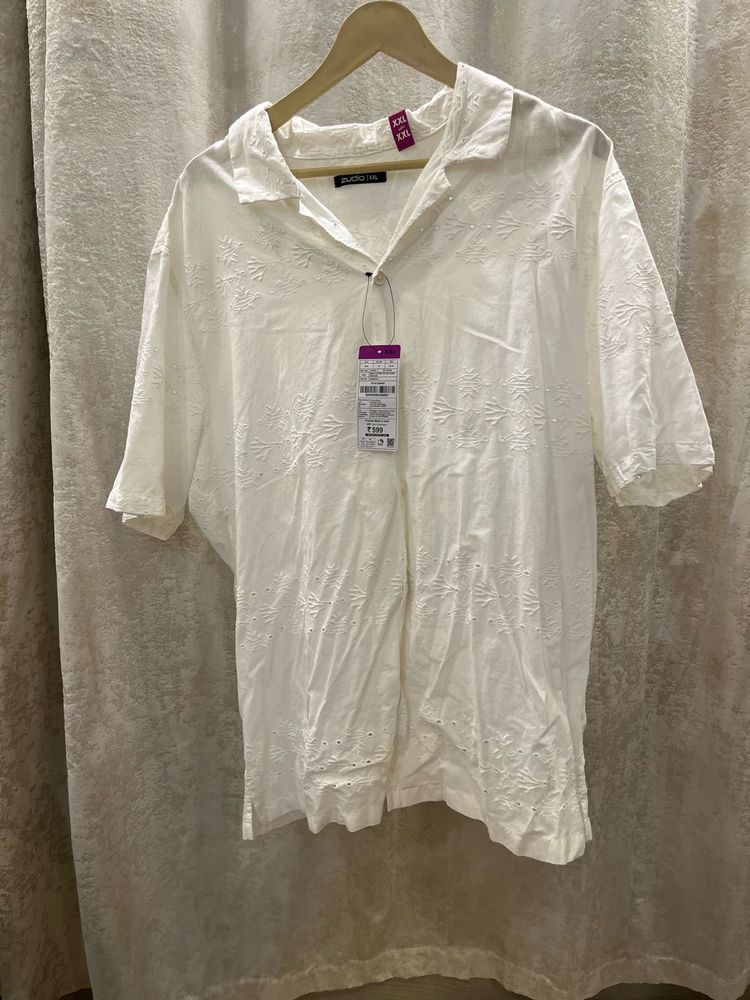 Chic White Embroidered Cotton Shirt