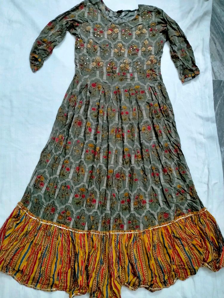 Rayon Yoke Design Foil Print Embellished Anarkali