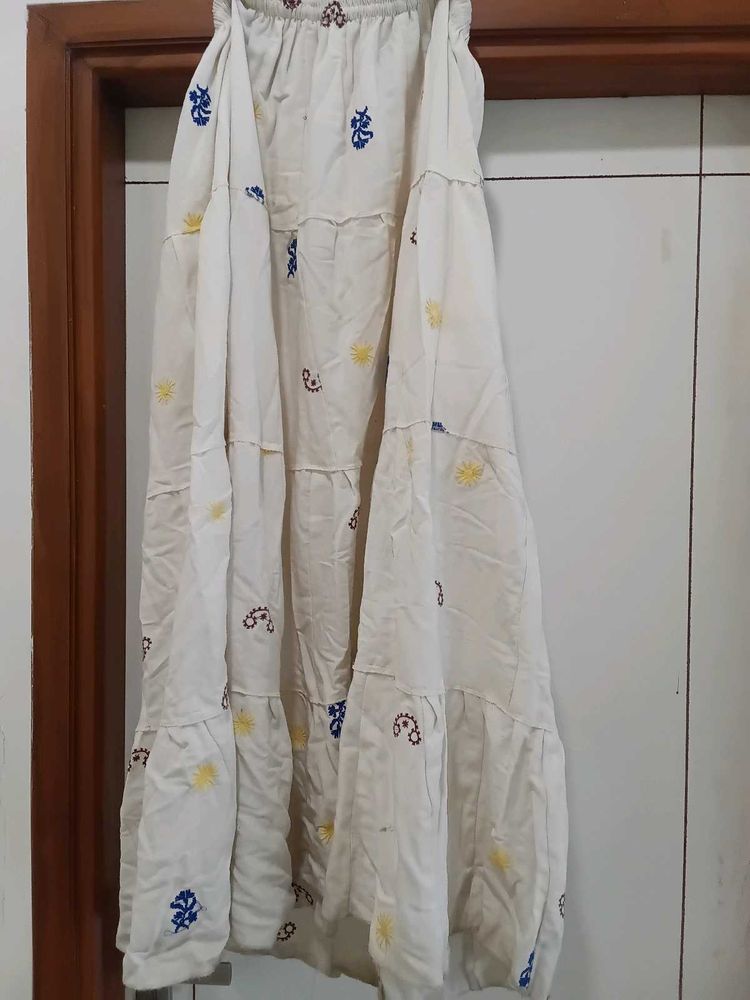 New Boho Embroidered Tiered Maxi Skirt