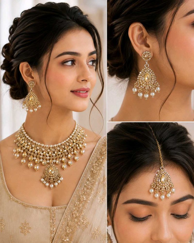pack of 3 Stunning Kundan &amp; Pearl Jewellery Set