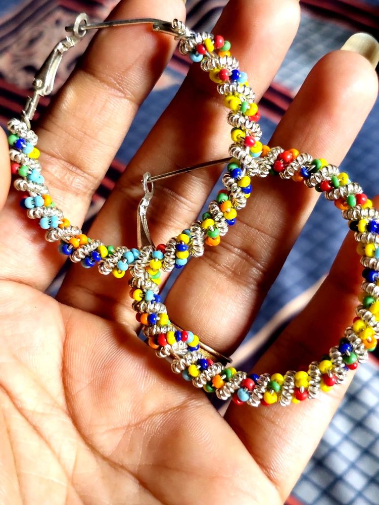 Colorful Beaded Hoop Earrings
