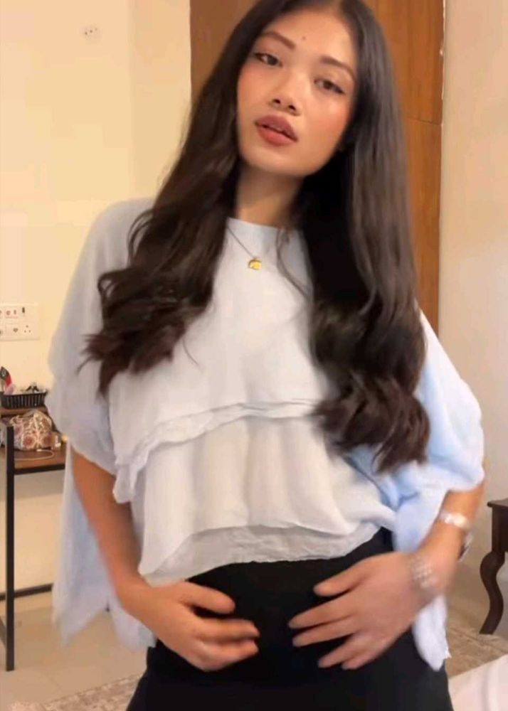 Light Blue Layered Cropped Top
