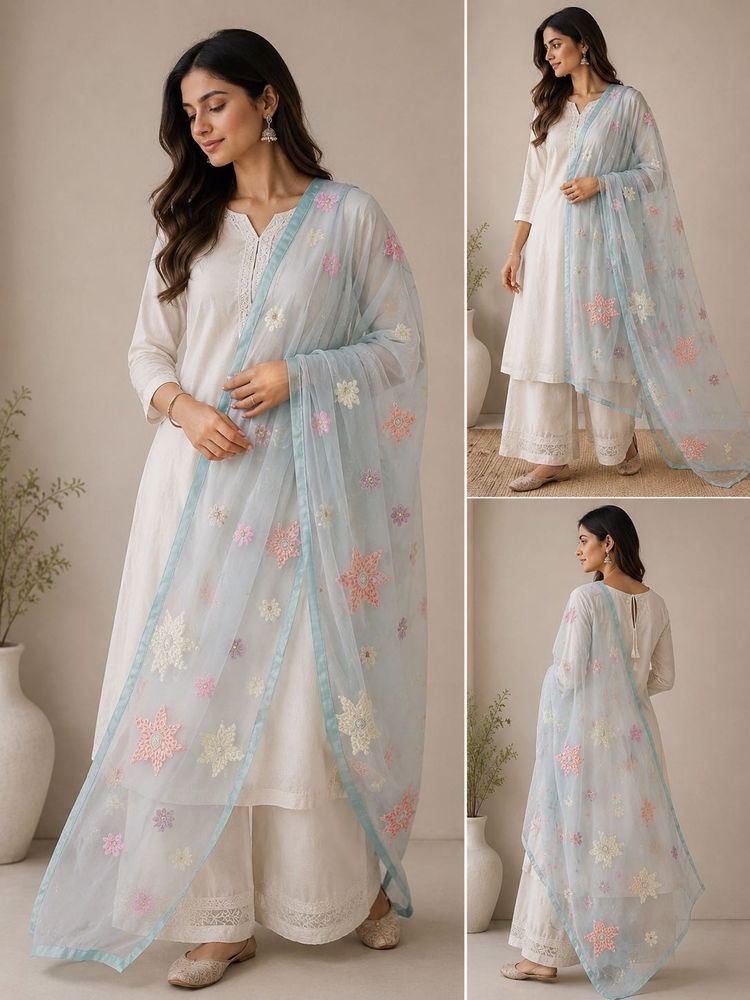 Sky Blue Embroidered Dupatta