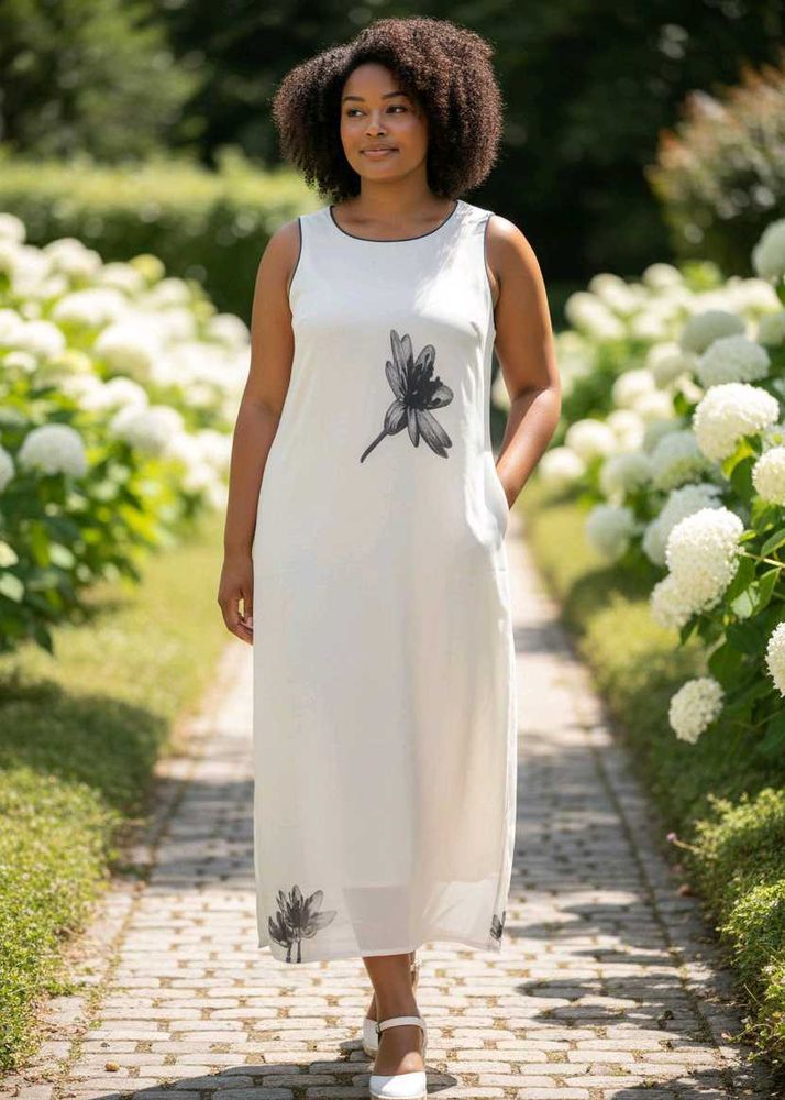 white floral stylish sleveless frock