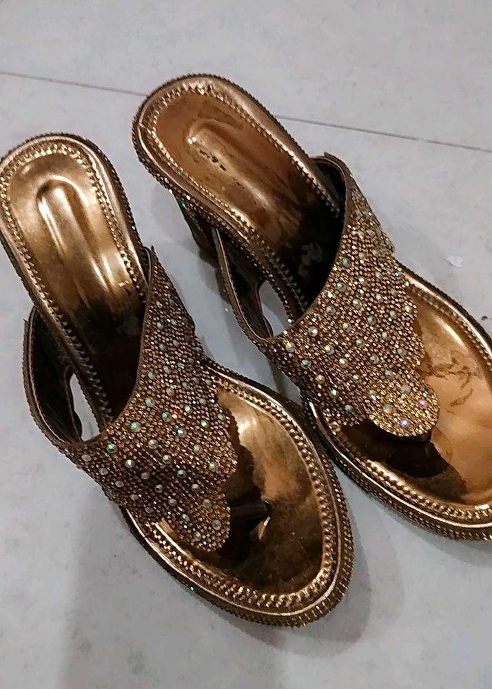 Embellished Gold Flat Sandals
