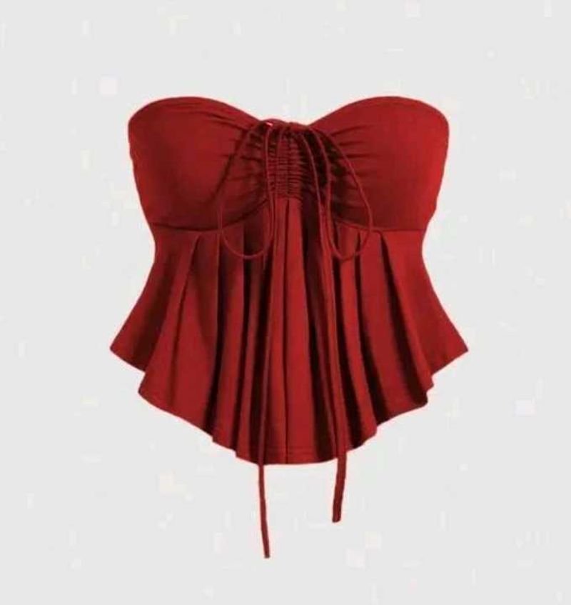 Chic Red Strapless Peplum Top