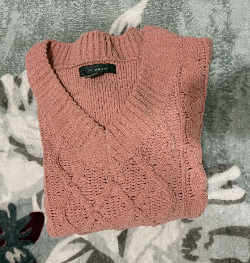 Pink Knit V-Neck Sweater