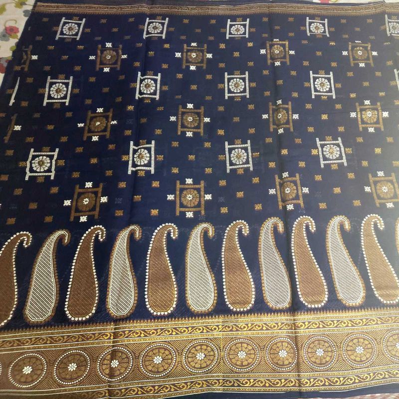 Gold And Silver Printed Cotton Saree