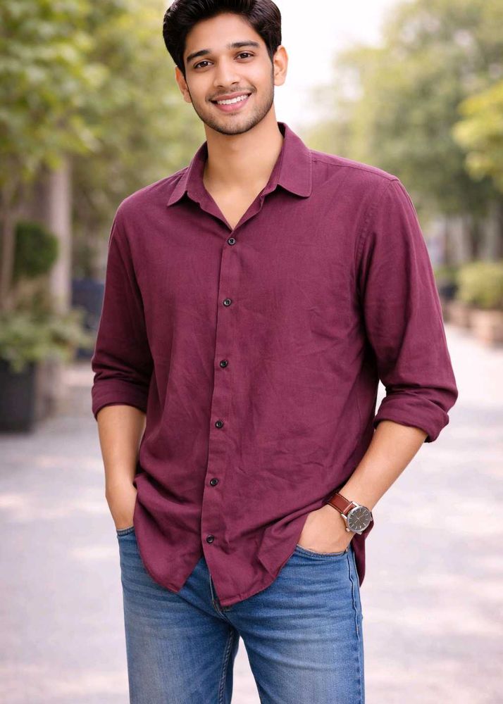 Men's Maroon Casual Shirt