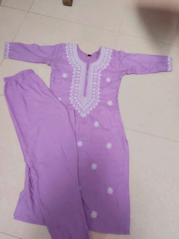 Lavender Embroidered Kurta Set