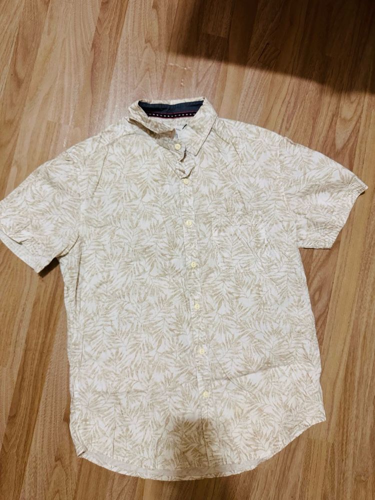 Men's Short Sleeve Leaf Print Shirt