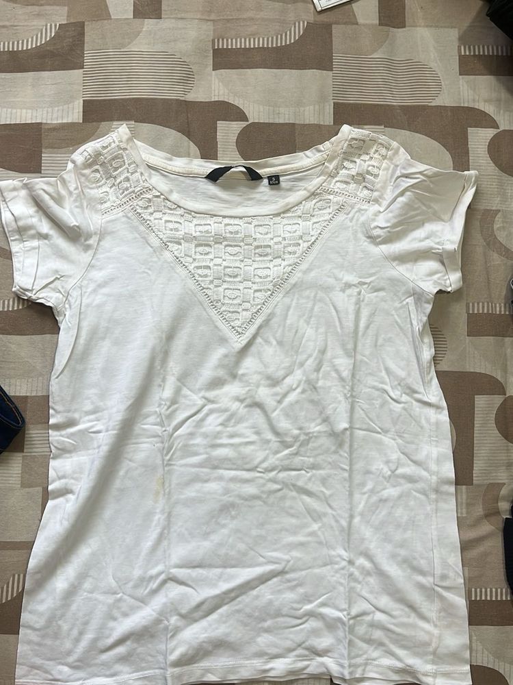 White Lace Detail T-Shirt