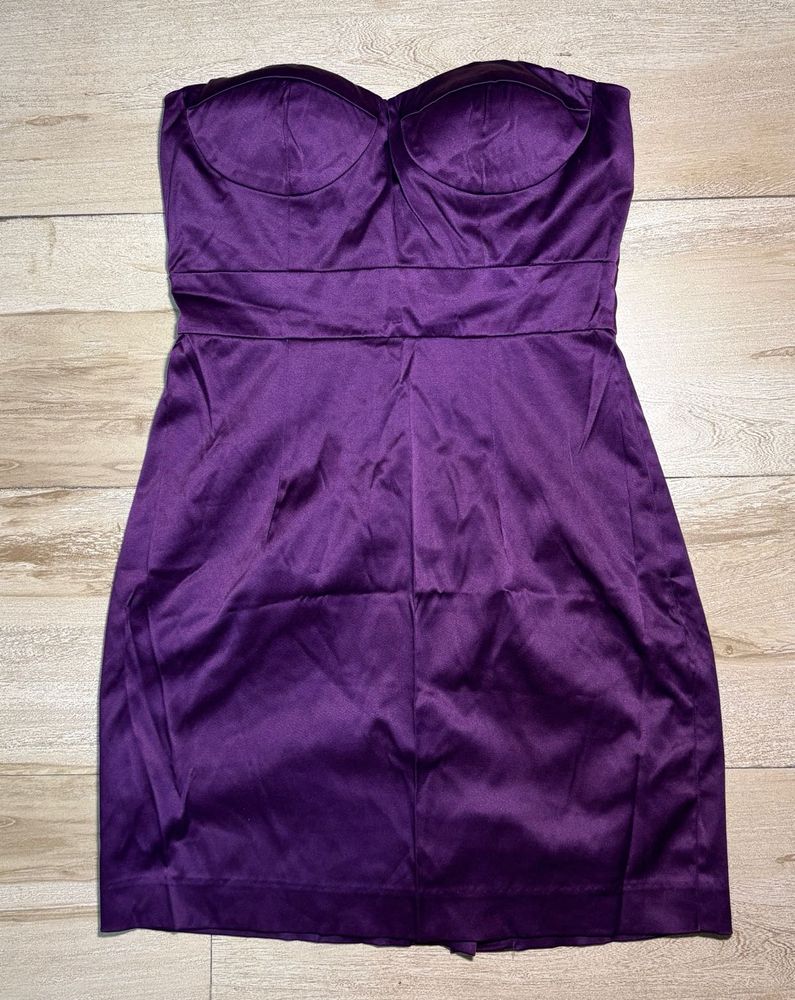 Purple Strapless Satin Dress