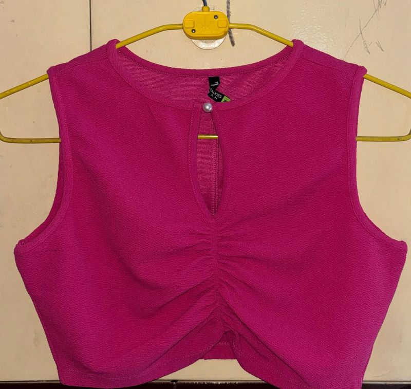 Chic Ruched Pink Crop Top