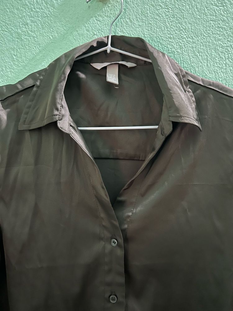 Satin Collared Button-Up Top