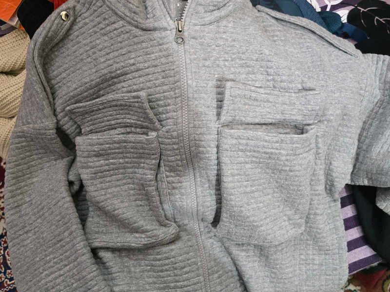 Gray Textured Zip-Up Jacket