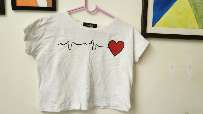 White Top With Red Heart Print