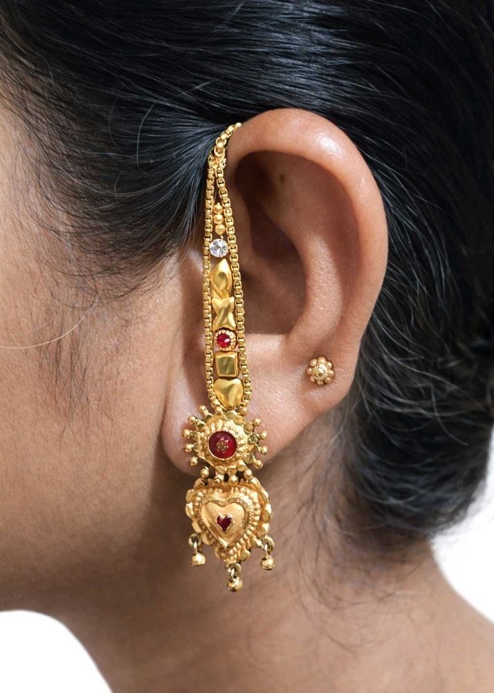 Gold-tone Ear Chain with Heart Detail