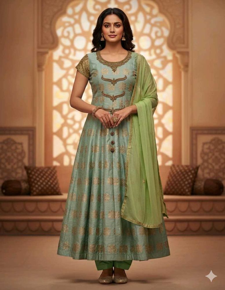 Mint Green Embroidered Anarkali Suit with Dupatta