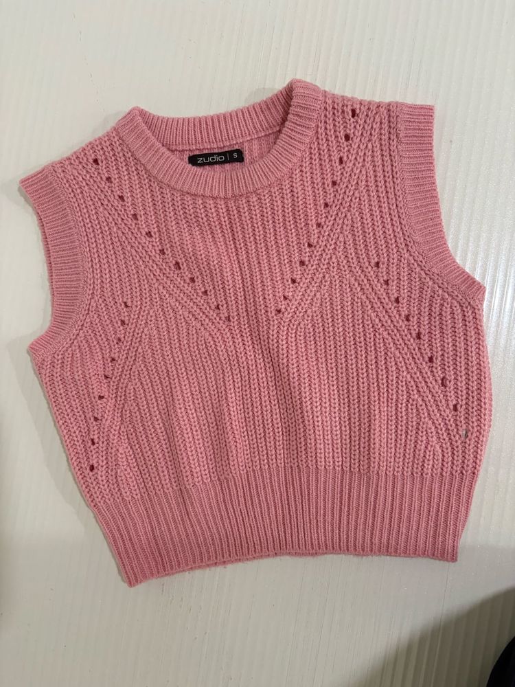 Pink Knit Vest Sweater Top