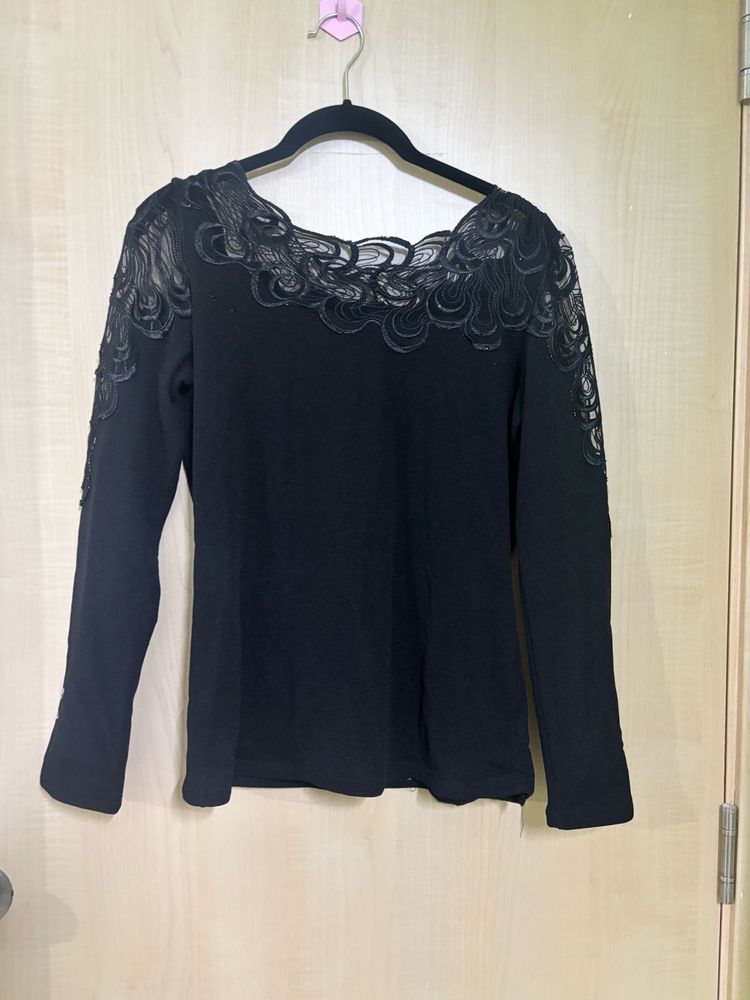 Elegant Black Lace Trim Top