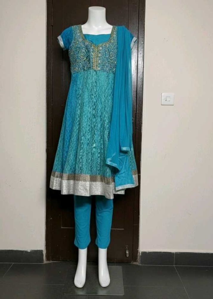 Teal Embellished Anarkali Dress