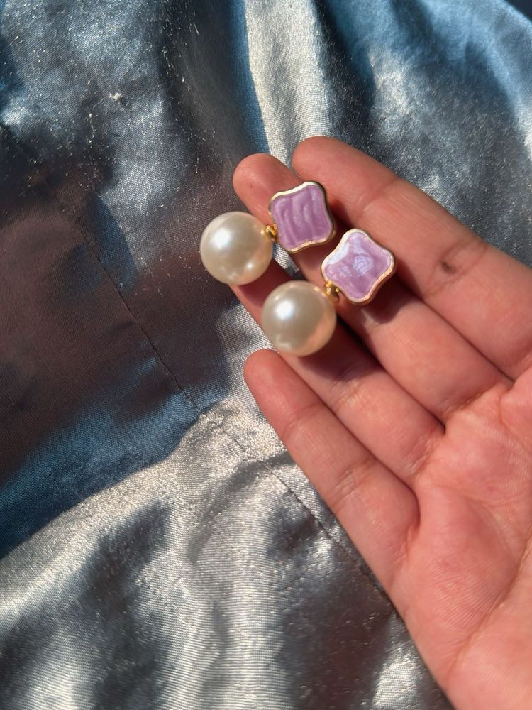 Pearl &amp; Lilac Drop Earrings