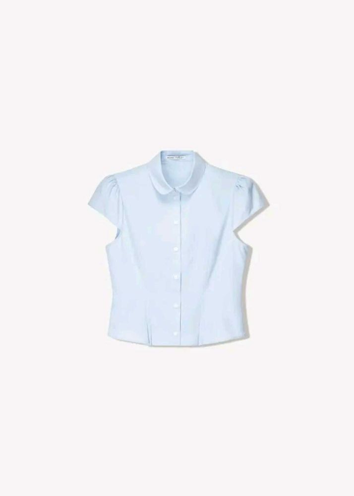 Light Blue Cap Sleeve Collared Shirt