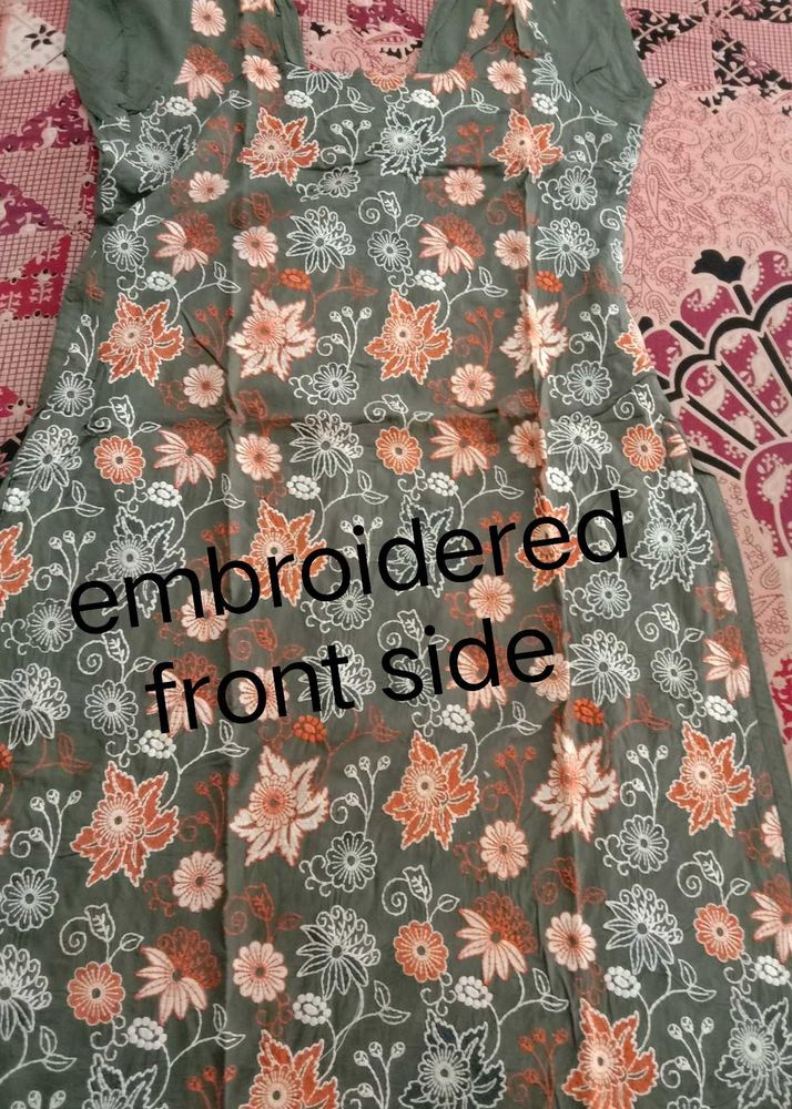 Embroidered Kurta Front - Grey Floral
