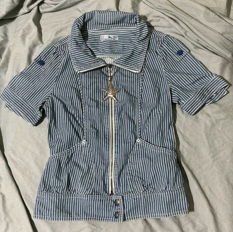 Striped Zipper Front Jacket