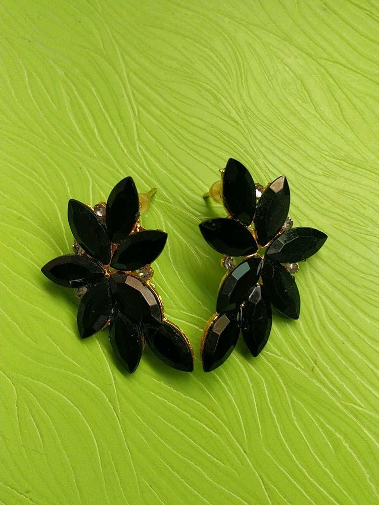 Black Floral Stud Earrings