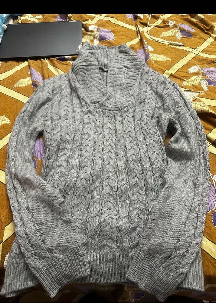 Gray Knit Turtleneck Sweater