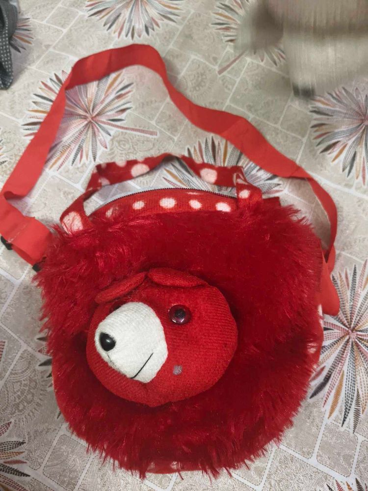 Cute Red Bear Plush Crossbody Bags combo