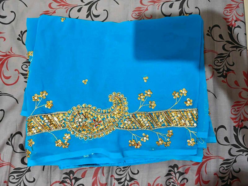 Elegant Blue Embellished Saree