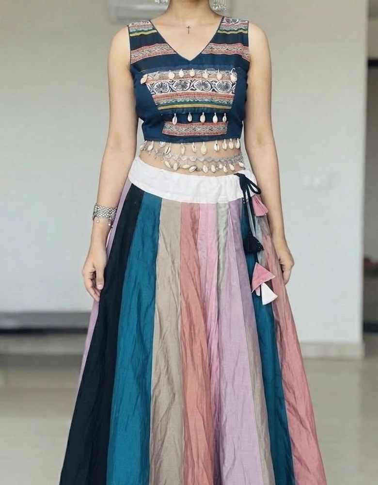 Bohemian Striped Lehenga Choli Set