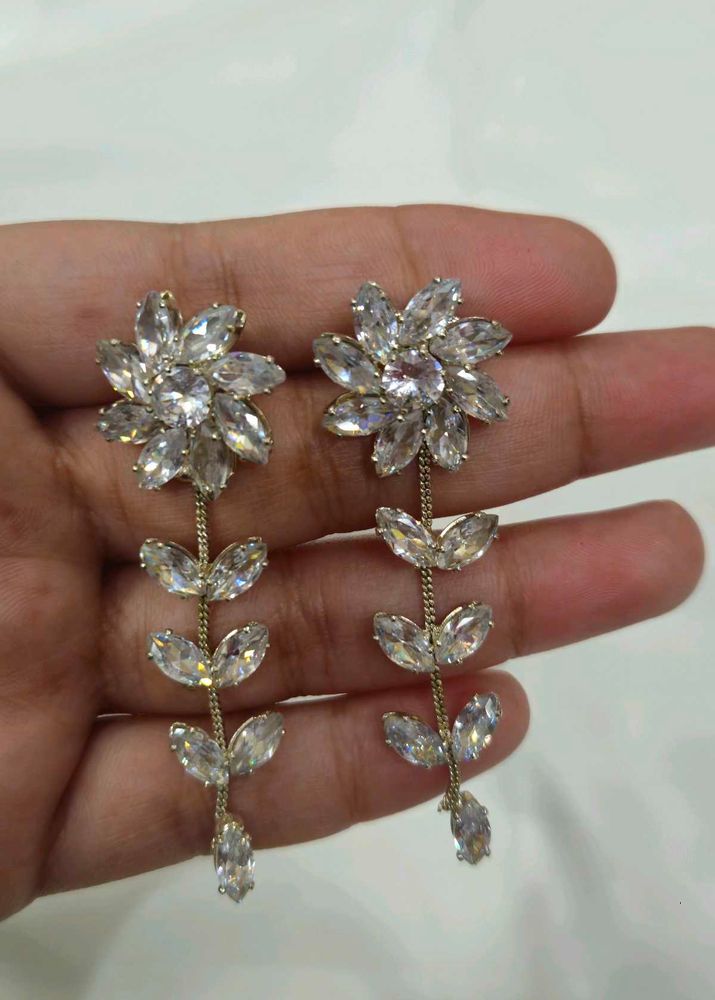 Elegant Crystal Flower Drop Earrings
