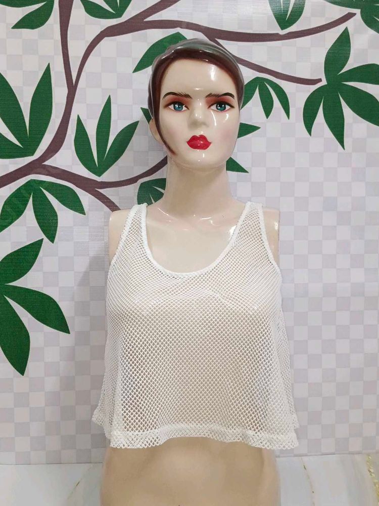 (429)White Mesh Tank Top