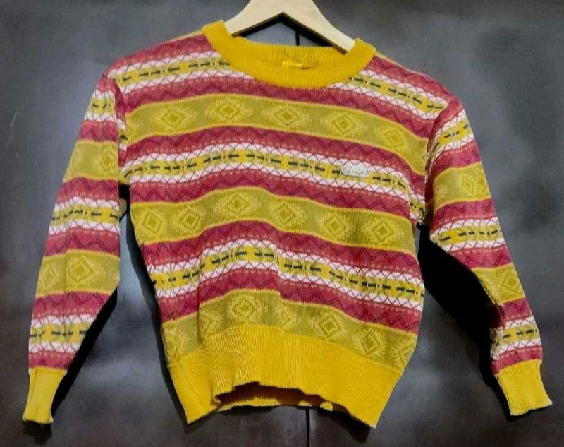 Musturd &amp; Maroon Printed Sweater For 4-5 Year Boy