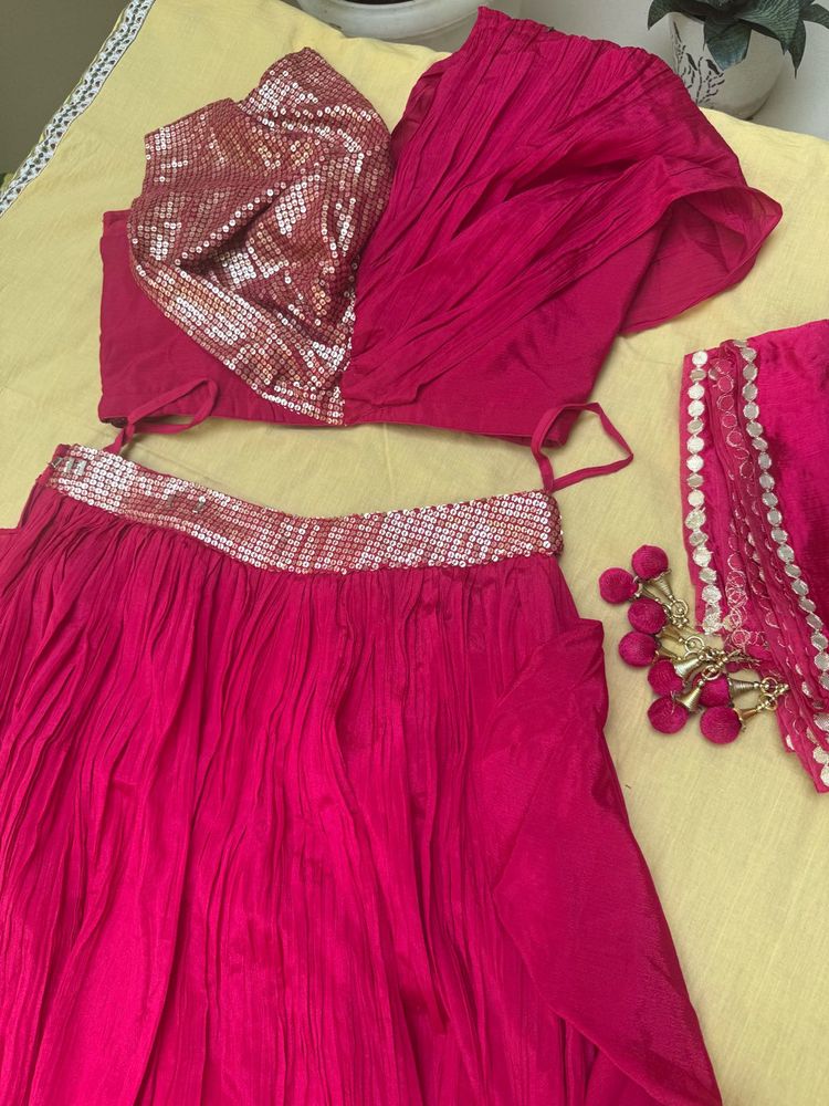 Vibrant Pink Sequined Lehenga Set