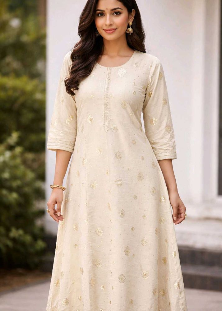 Elegant Beige Kurta with Gold Detail