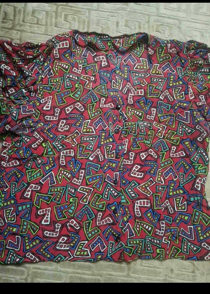 Unique Geometric Print Button-Up Shirt