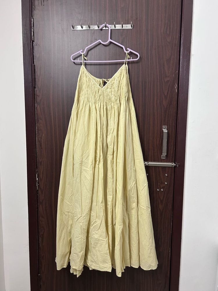 Light Yellow Maxi Dress with Smocked Bodice